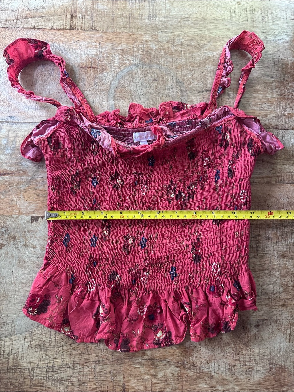 Olivaceous Red Floral Smocked Crop Top
